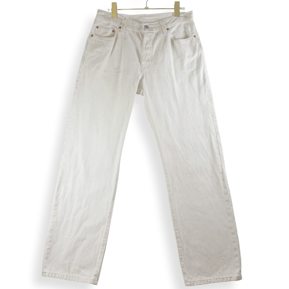Levis Premium 501 90s Womens W29 L30 Gold Metallic Coated Ecru Straight Jeans